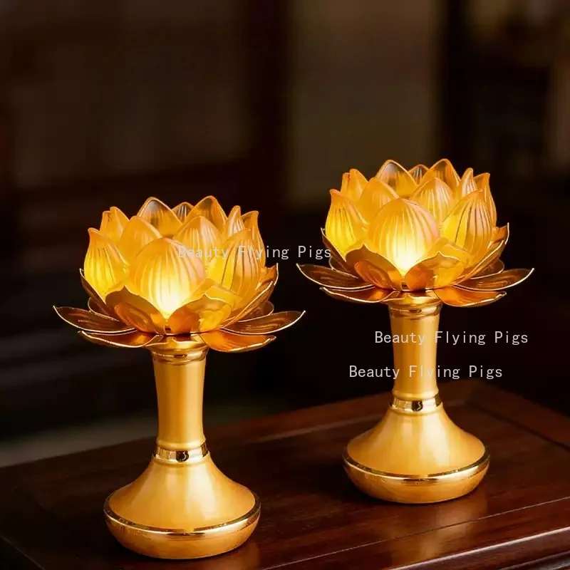 Glass Lotus Candlestick Buddha Hall Candlestick Sacrificial Candle Holder Home Decoration Chinese Candle Holder Oil Lamp Holders