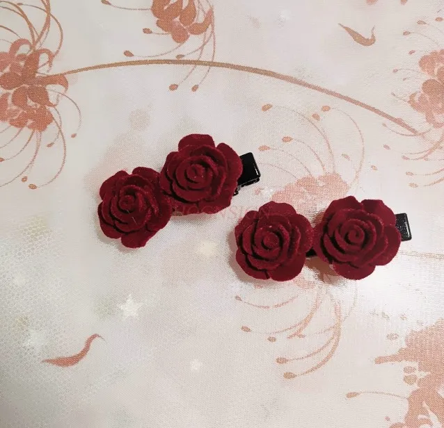 مشبك شعر على شكل زهرة الكاميليا الحمراء، مشبك غرة، إكسسوار شعر على شكل زهرة، غطاء رأس، إكسسوار للطالبات والفتيات