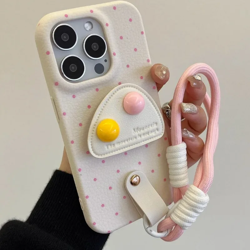 

For IPhone 16 Pro Phone Case 14 ProMax Leather Potato Bracket Carrng Strap 15 Luxury Camera Frame 12 11 XR Drop Protection Cover