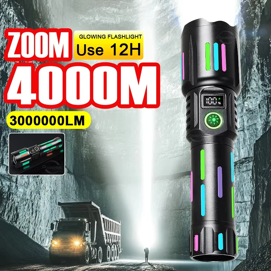 

3000000LM ультра яркие светодиодные фонарики высокой мощности фонарик дальнего действия 4000 м перезаряжаемая ручная лампа уличный свет для рыбалки