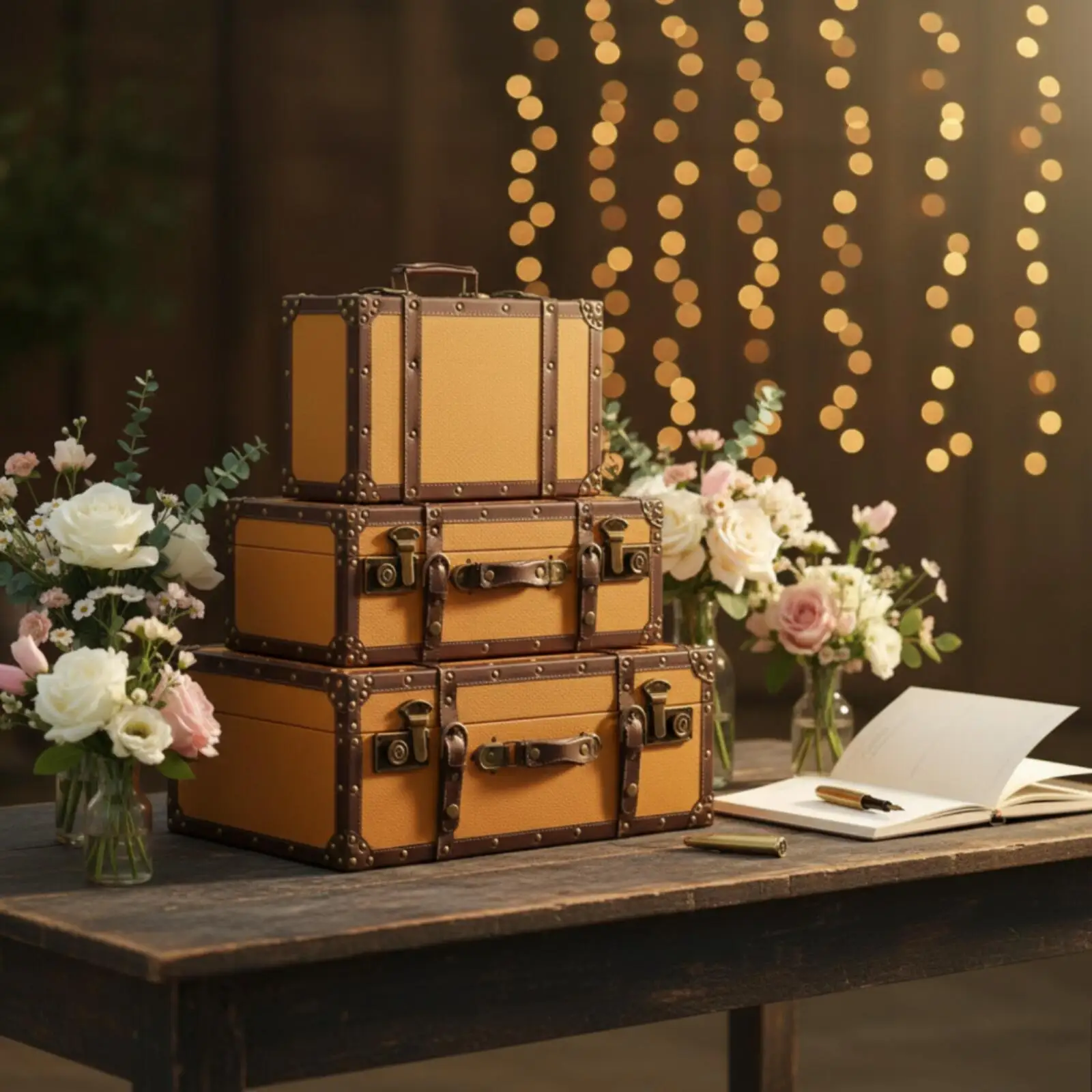 Classic Suitcase Display Case Antique Decor Box Leather Metal for Bedroom Shelf Accent