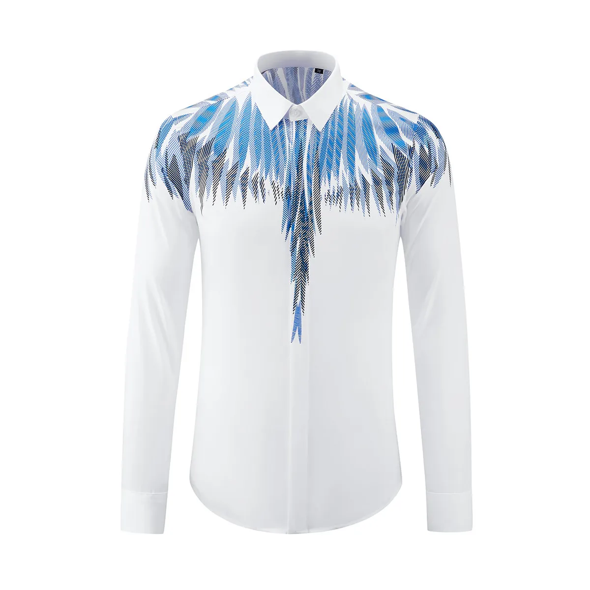 

Retro cool-toned blue-black feather luxury shirt - trendy gentleman's everyday party high-end long-sleeved top