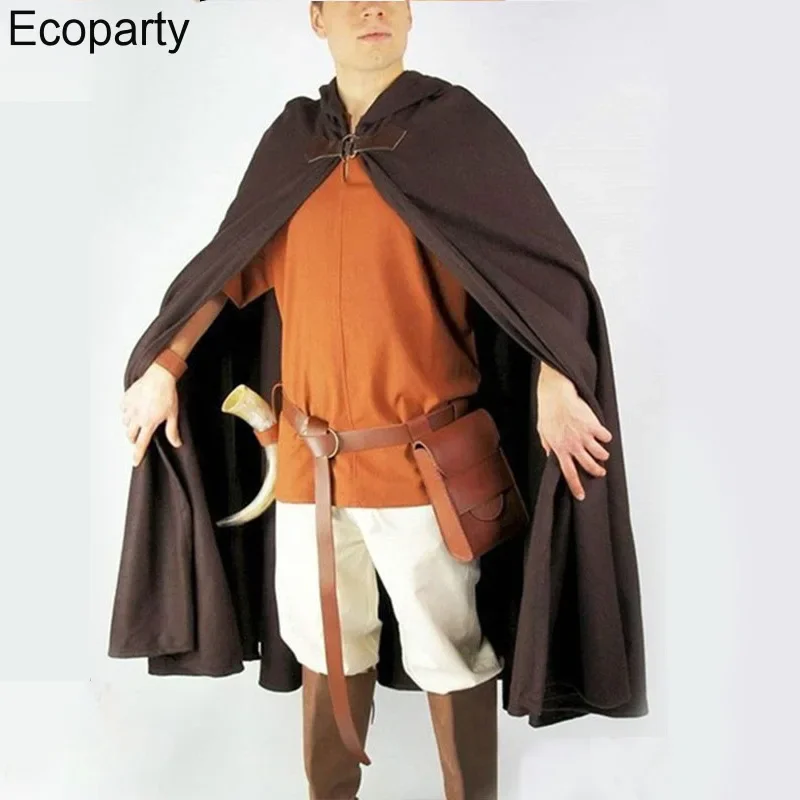 Halloween Hood Robe Cloak Pirate Vampire Mantle Coat Halloween Costume Adult Larp Outfit Renaissance Crusader Roman Knight Men