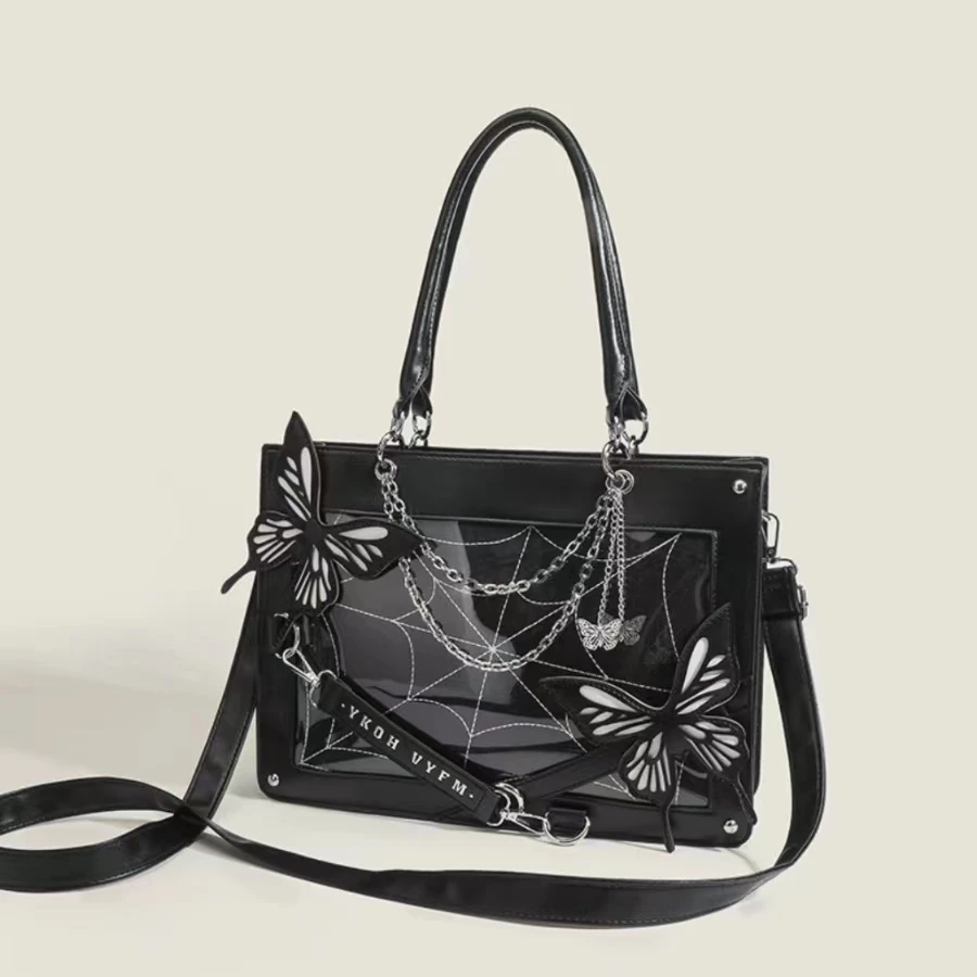Labyrinth Butterfly Spider Web Letter Chain Handbags DIY Transparent Ita Bag Y2K Lolita Gothic Tote Vintage Fashion Shoulder Bag