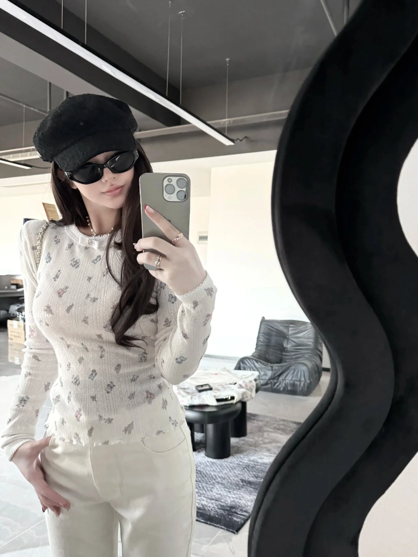 

Cabinet Version Knot Base T-Shirt Long Sleeve Floral Print Slim Fit Cotton Spring Summer Women's Fashion T-Shirt