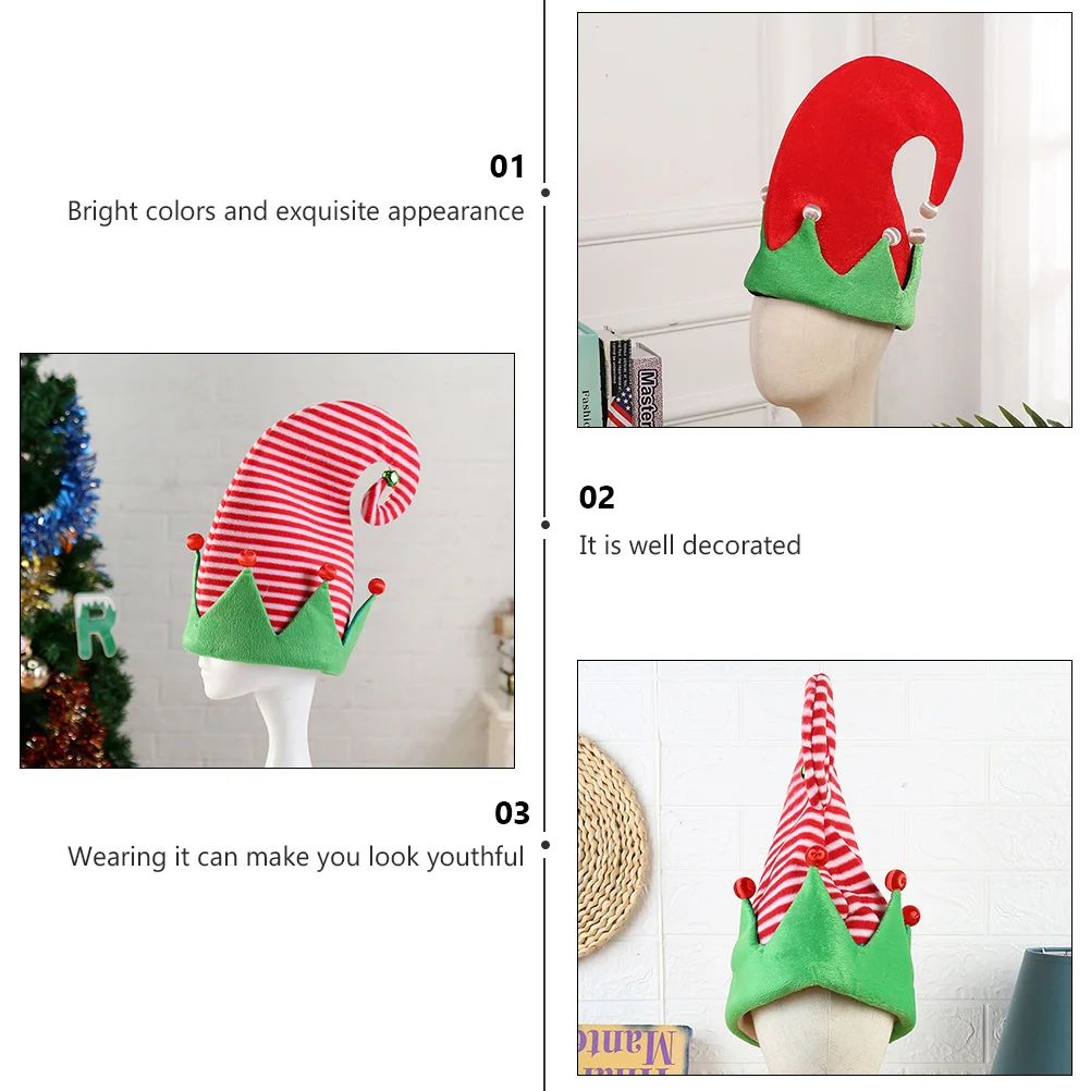 

3Pcs Elf Hats Christmas Creative Bright Bell Caps Non-Woven Headwear Holiday Party Supplies Trendy Caps Non-Woven Headwears