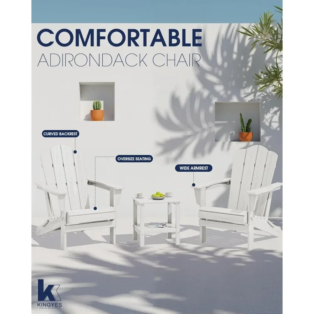

Folding Adirondack Chair Set of 2, HDPE All-Weather Folding Adirondack Chair, White