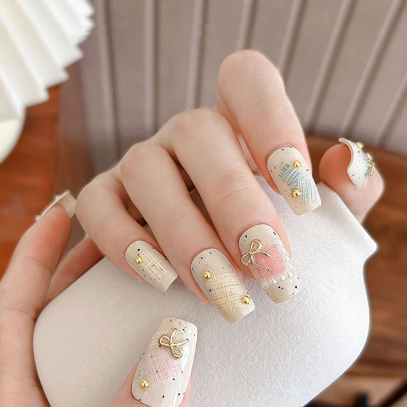 Vintage Style Plaid Lace Fabric Cloth 3D Self Adhesive Nail Art Stickers Embossed Nail Art Decoration Sticker Manicure Decal