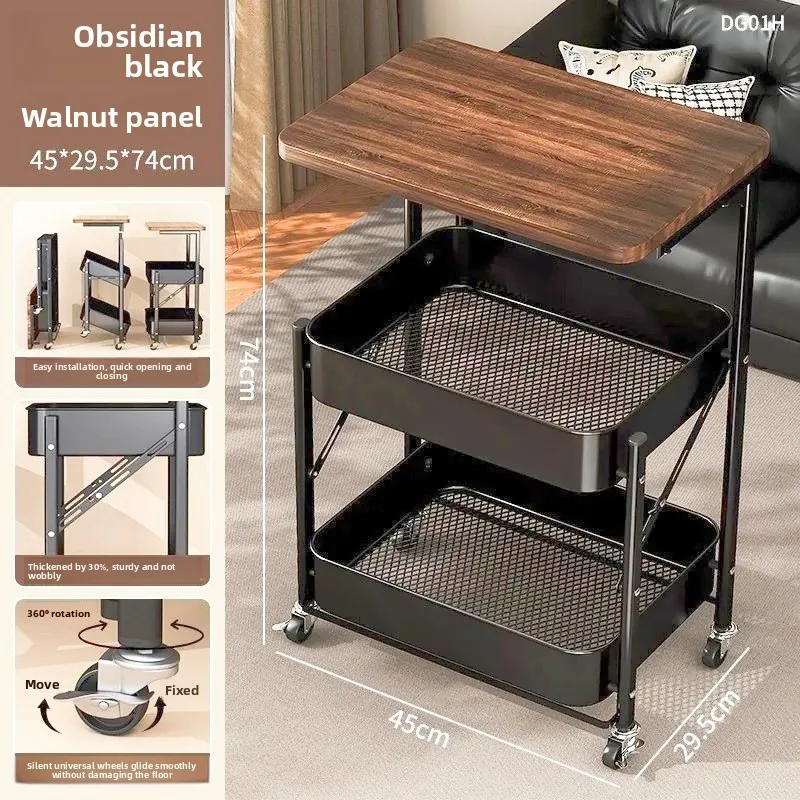 Strictly selected folding movable trolley rack bedroom snack storage with wheels sofa side few bedside bedside table