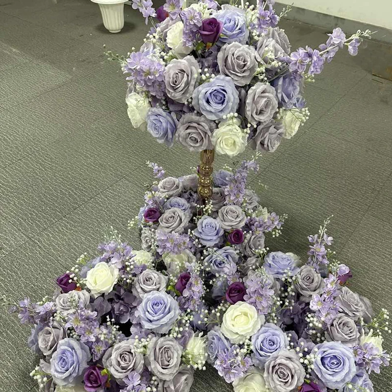 Purple Floral Row Table Centerpiece Ball Wedding Banquet Flower Strips Arrangement Event Stage Backdrop Arch Home Party Decor