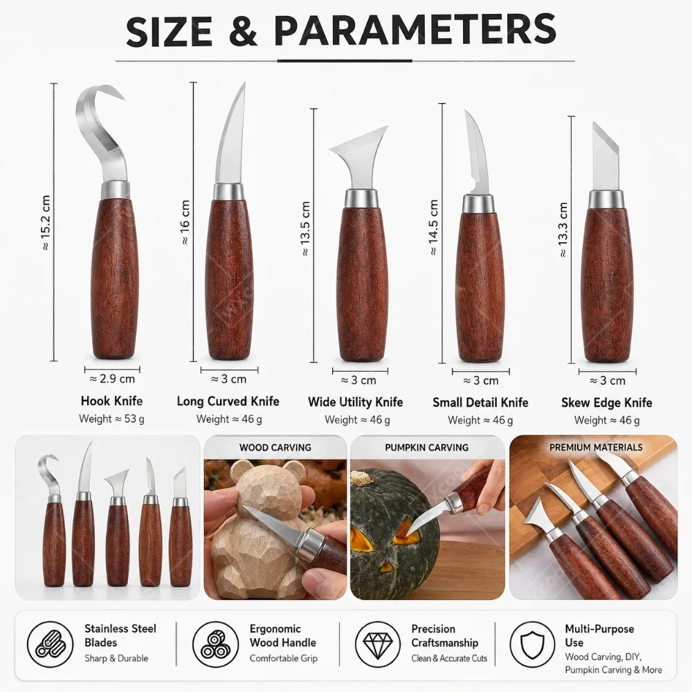 WXCOO Carbon Steel Sharp Blade Wood Handle Wood Carving Chisel Set Woodwork Hand Tools Kit Beginners Craftsman Gift DIY Craft