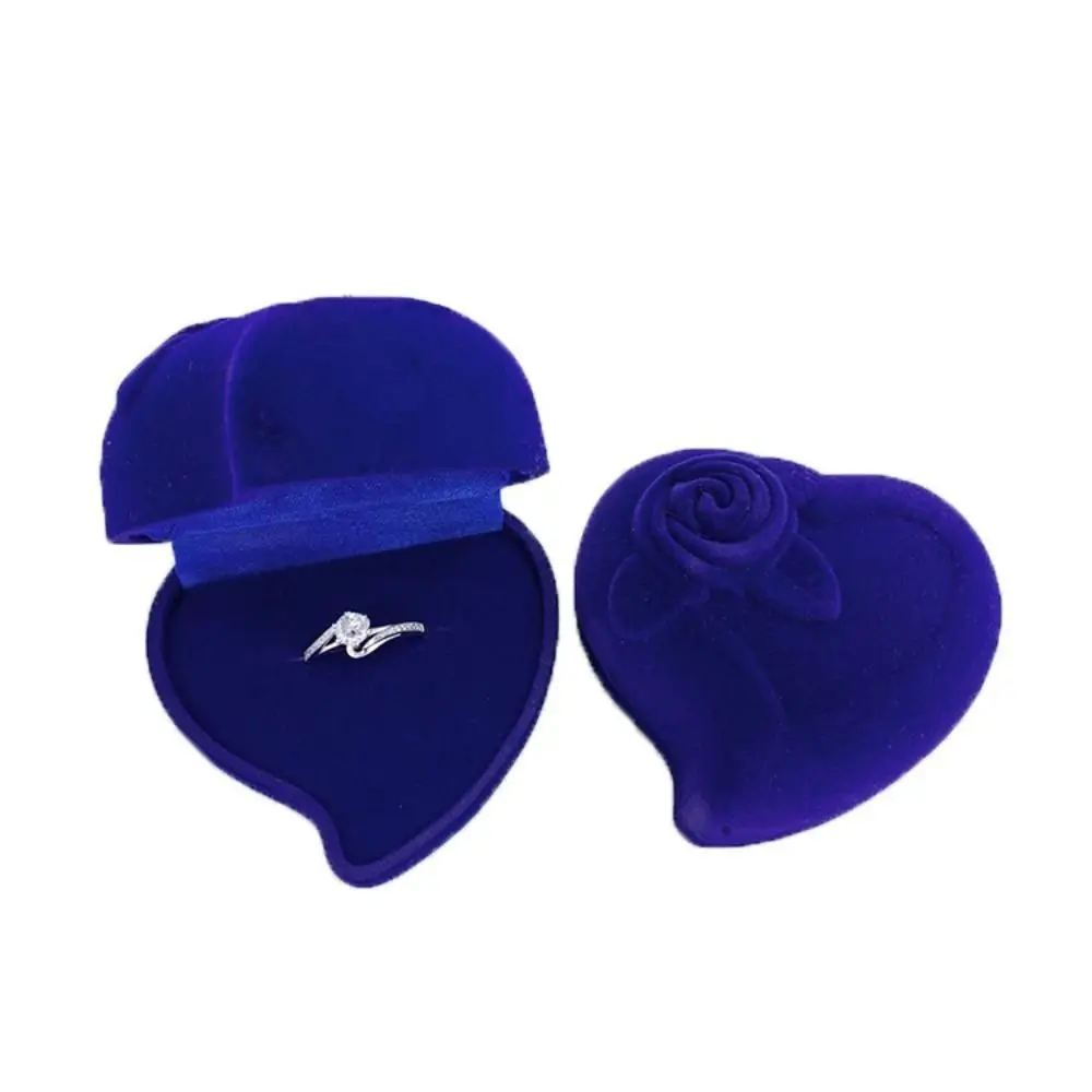 Ring Holder Velvet Heart Ring Box Earring Storage Rose Flower Jewelry Box Solid Color Three-dimensional Ring Display Case Spouse