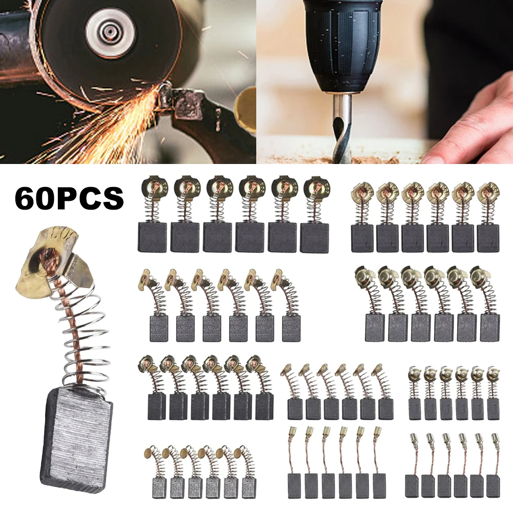 

60Pcs Electric Motor Carbon Brushes 10 Sizes Power Tool Carbon Brush Carbon Motor Brushes for Drill Electric Screwdriver Sander