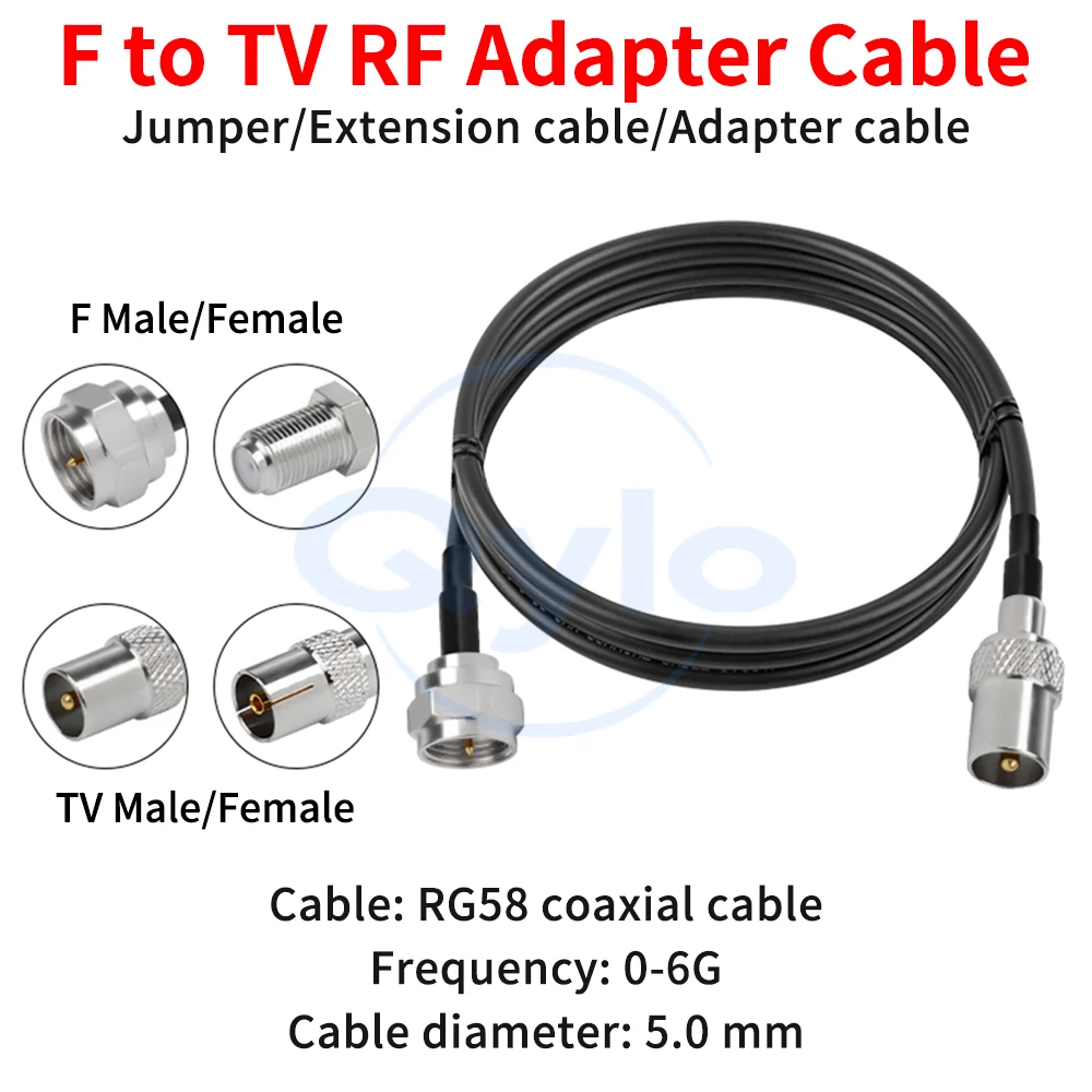 F-to-TV Male/Female Adapter Cable F-to-TV Extension Cable RG58 Double-Shielded RF Coaxial Cable 0-6GHz (1 pcs)