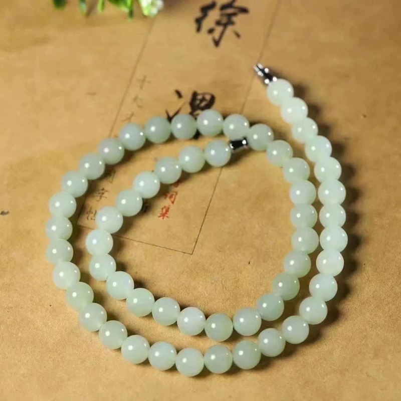 

: Natural Hotan Jade, Qemuo blue old material jadeite plain bead necklace