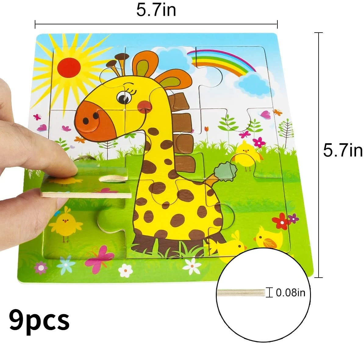 9/16 Jigsaw Puzzles for Kids Ages 2 3 4 5 Toddler Wooden Puzzle Preschool Educational Toys Set Animals Puzzle for Boys and Girls