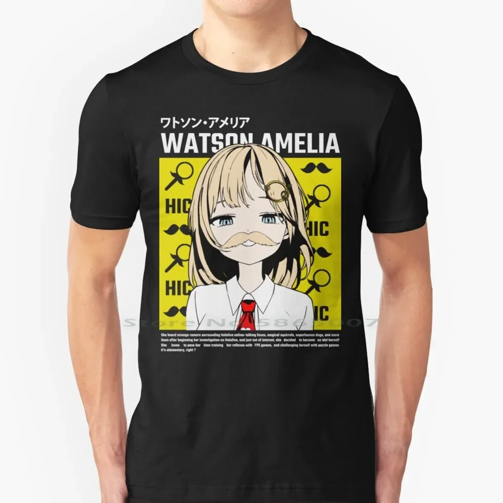 Hololive En Amelia Watson Smug Mustache T Shirt 100% Cotton Hololive En Amelia Watson Bubba Hic Vtubers Virtual Youtubers Big