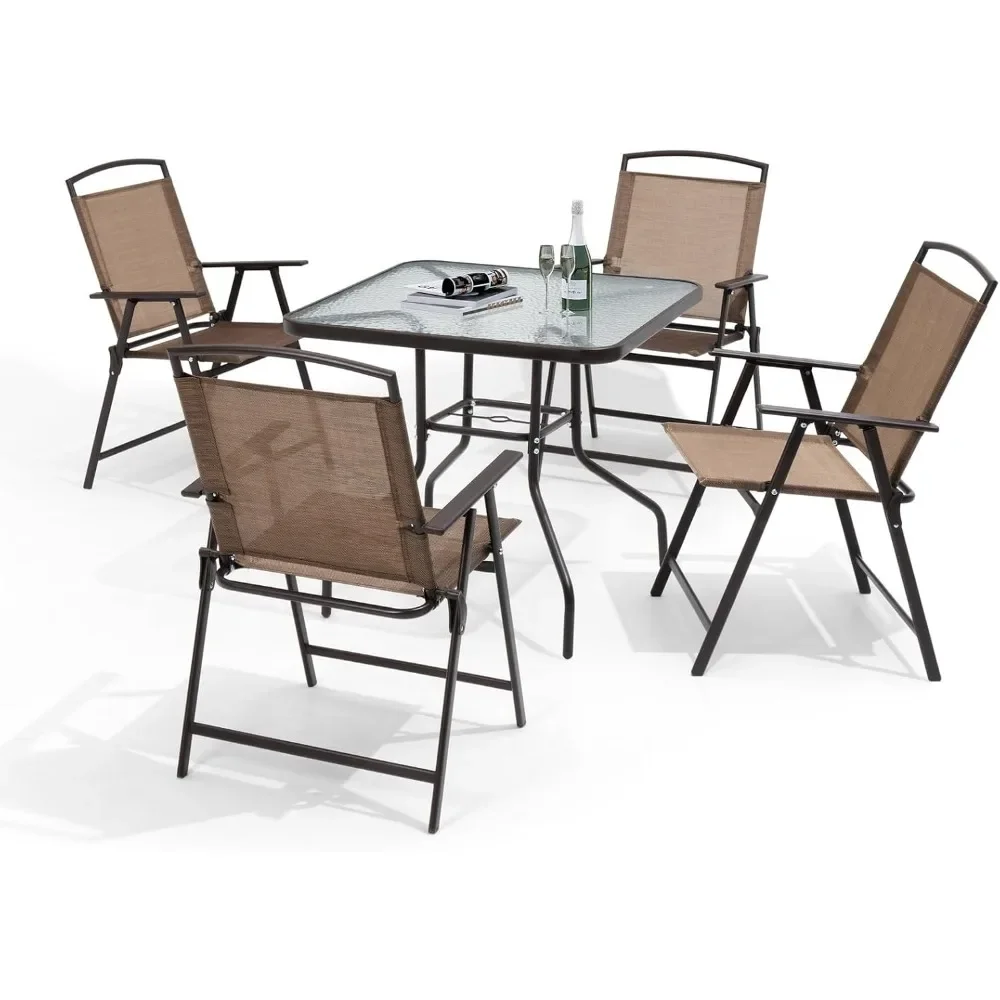 Outdoor Table and Chairs Set,4 X Grey Textilene Dining Chair, 37