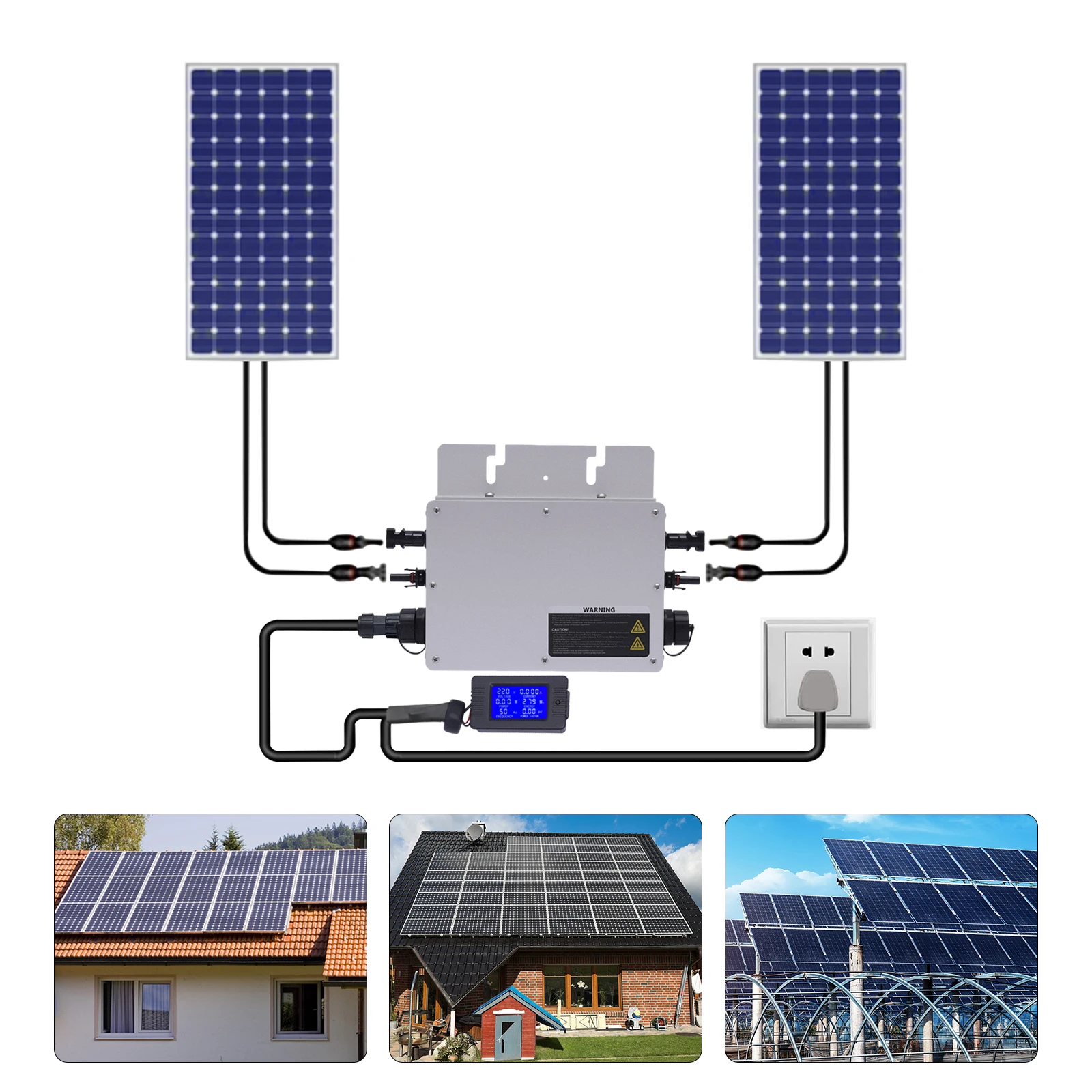 700W 220V Solar Inverter Grid Connected Inverter MPPT WIFI IP65 Balcony Power Station W/ LCD Display Screen