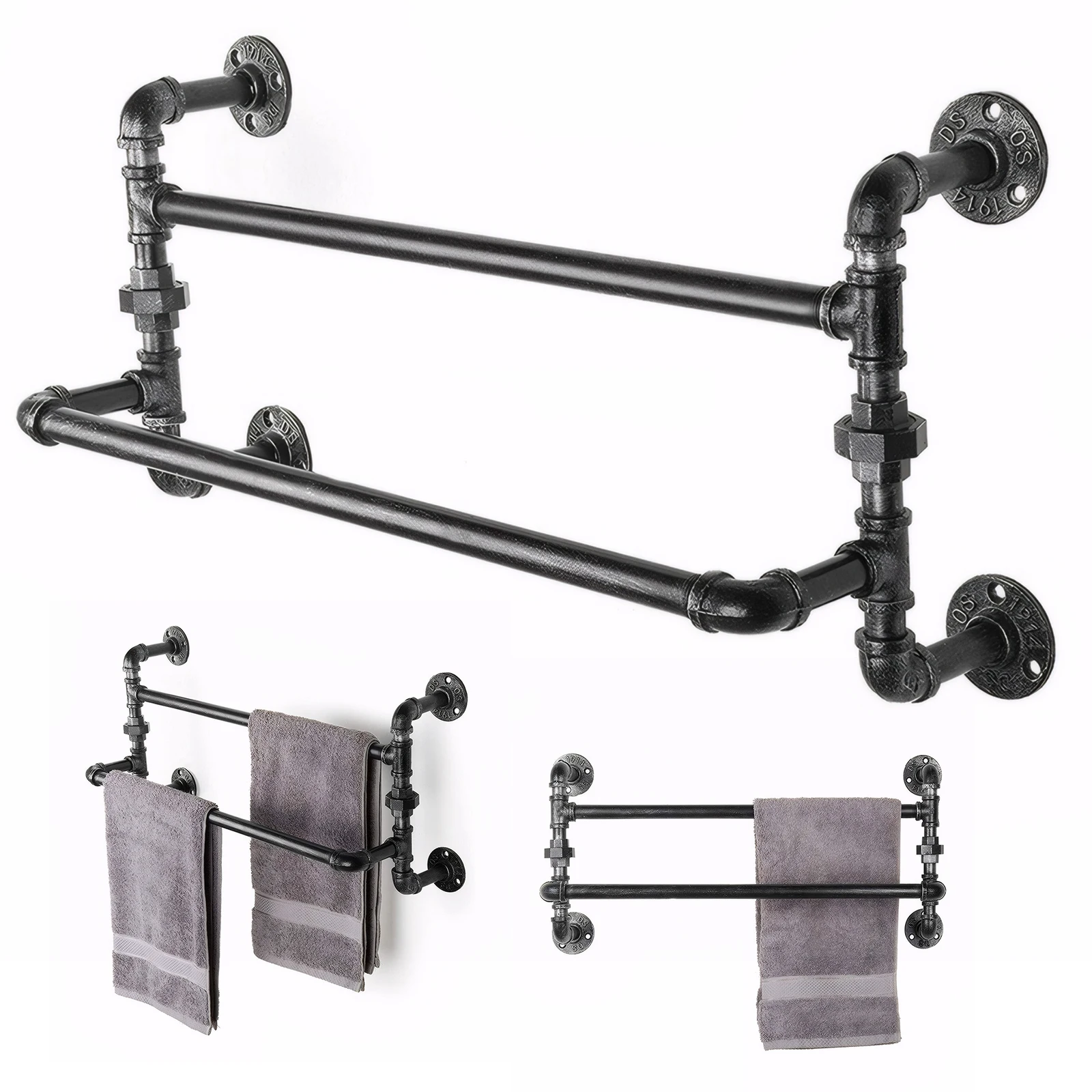 

Vintage Industrial Wrought Iron Bathroom Shelf Wall Mounted Towel Organizer Towel Storage Hanger for Bath Towels and Washcloths