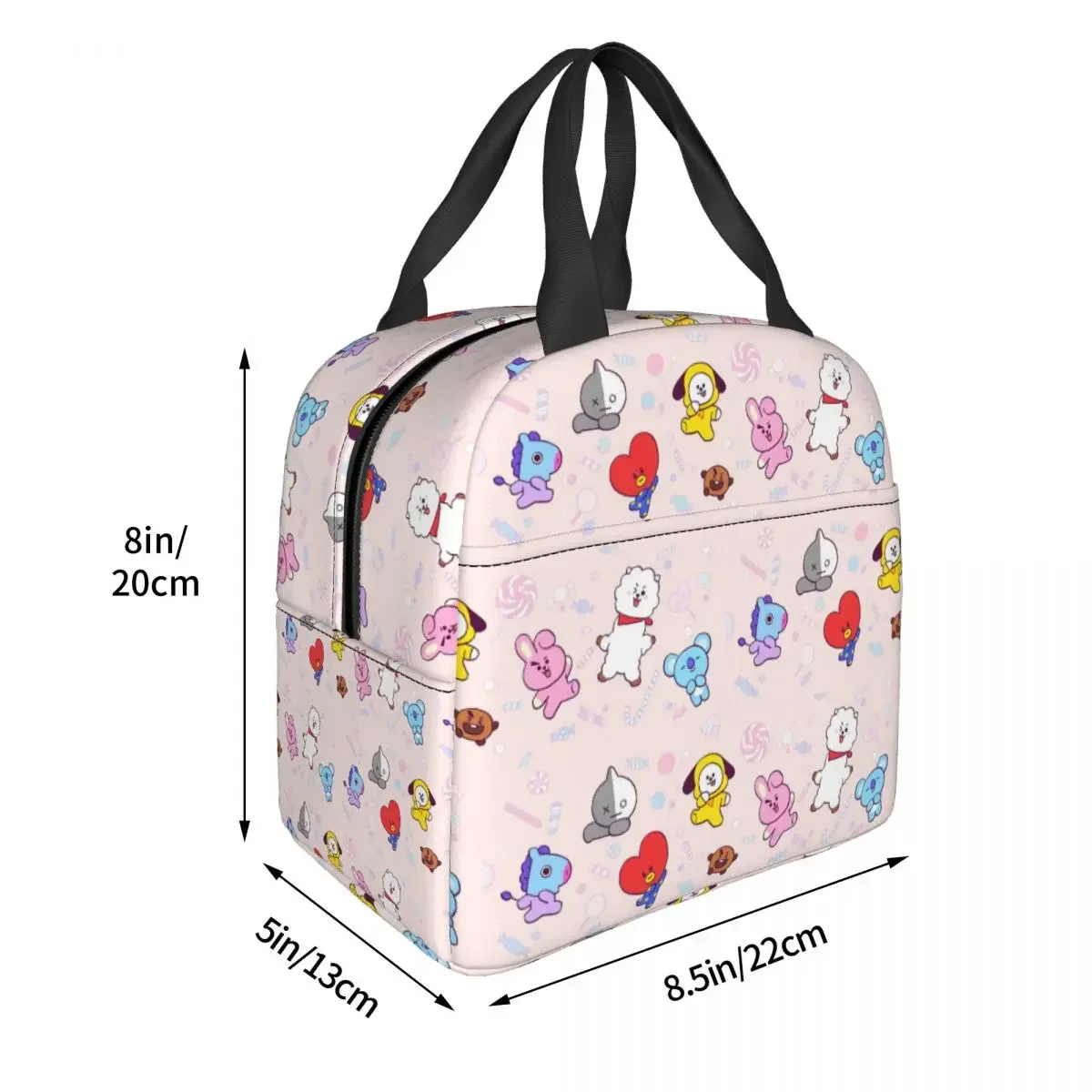 Kpop Insulated Lunch Bag Thermal Bag Reusable Cute Cartoon Large Tote Lunch Box Bento Pouch Work Outdoor