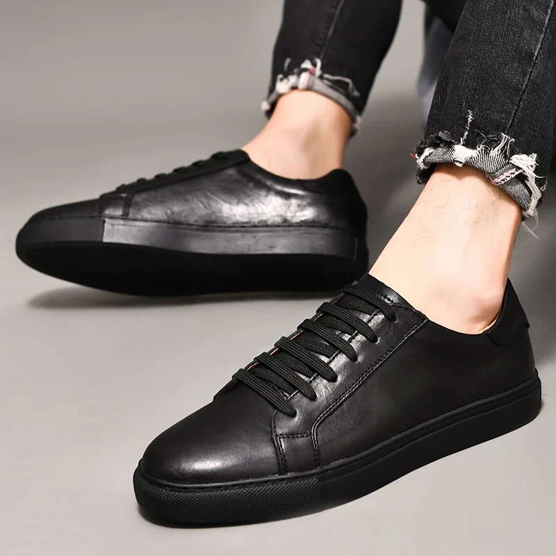 Genuine Leather Casual Men Shoes lace up oxfords Brand White Shoes fashion men Sneakers 2022 New Arrival  black men shoes