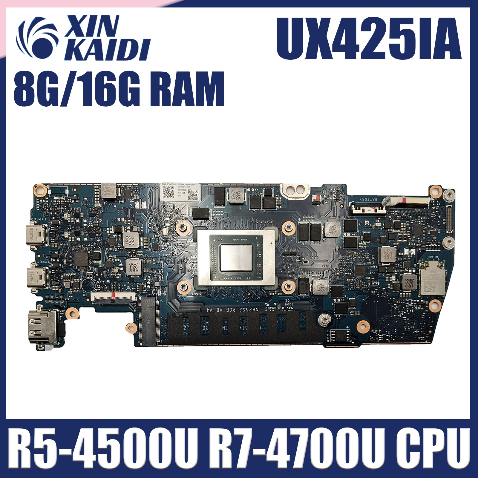 UX425IA Mainboard For ASUS ZenBook UX425 UX425IA UX425I UM425IA Laptop motherboard With R5-4500U R7-4700U CPU 8GB 16GB RAM