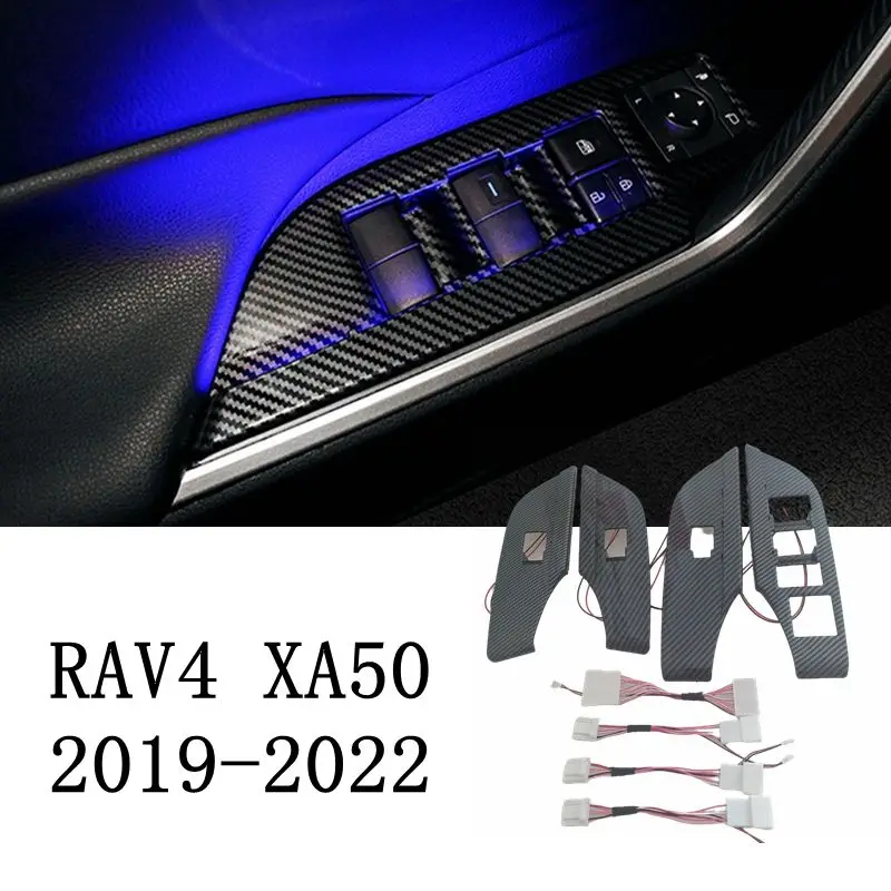 Panneau de porte avec lumière LED, cuvette de porte, panneau de levage en verre, lampe ambiante, poignée arrière, lumières intérieures pour Toyota RAV4 2020 2021 2022, accessoires 4 pièces