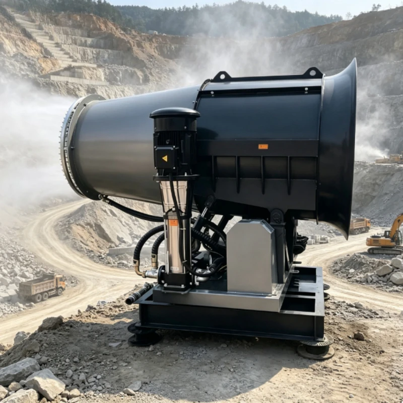 50m Mobile Trailer Fog Cannon Electric 380V Automatic Rotate Mist Sprayer Construction Mining Equipment