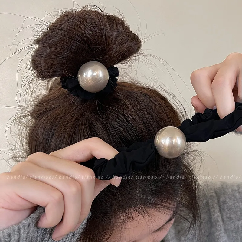 

Premium pearl large intestine elastic hair band back of head headband tied hair ball head rubber band headdress