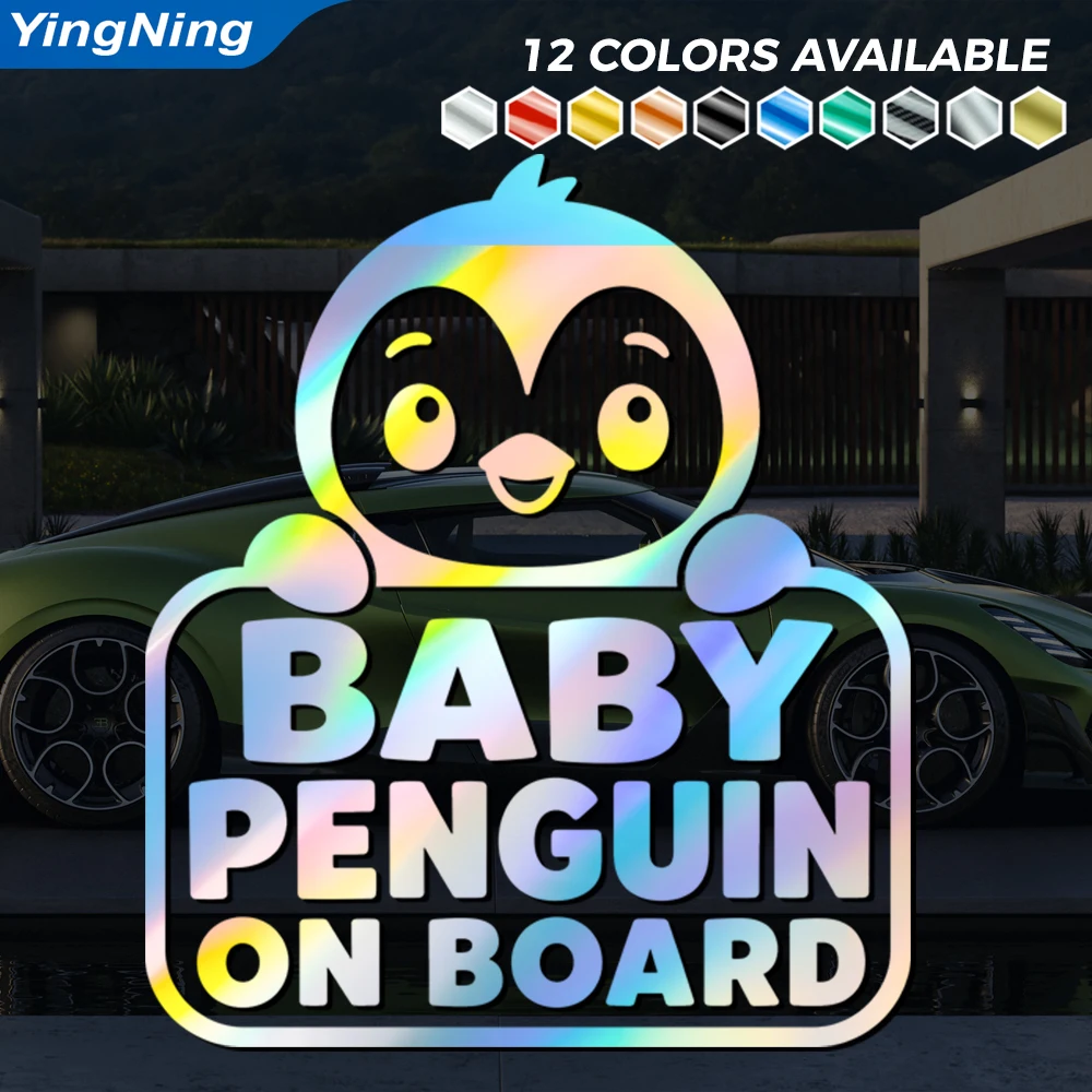 Baby Penguin On Board Car Sticker Cute Penguin Reflective Vinyl Decal Waterproof Rear Window Bumper Safety Warning Accessories