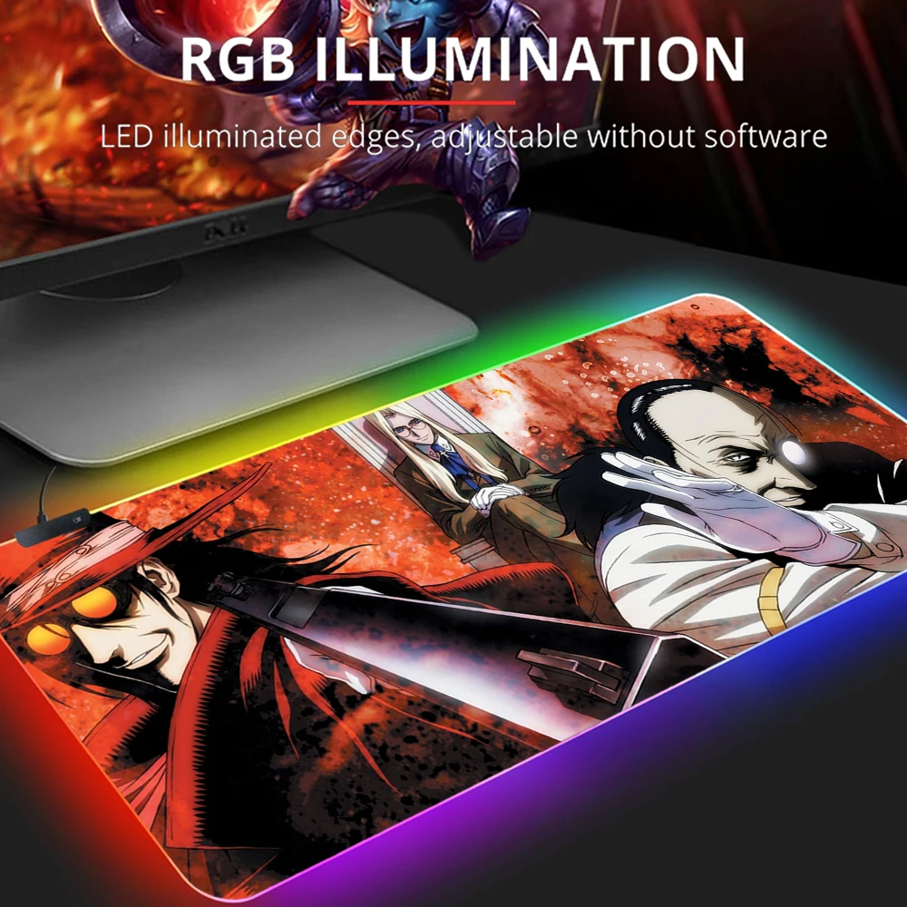 

RGB Large 90x30 Mouse Pad Gaming Hellsing Alucard Mause Pad XL Mousepad Keyboard Pad Rubber No-slip with Backlit Mausepad 25X35