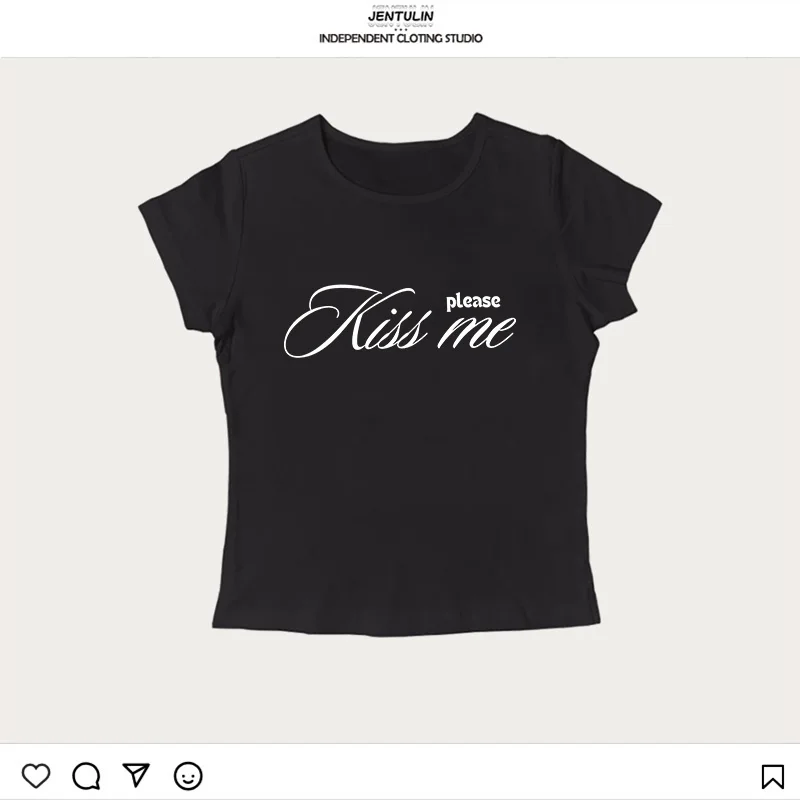 Top estético de los años 2000 para mujer, camisetas con gráficos góticos Punk, Top corto ajustado Harajuku Y2k, ropa informal de manga corta, ropa Popular de Corea