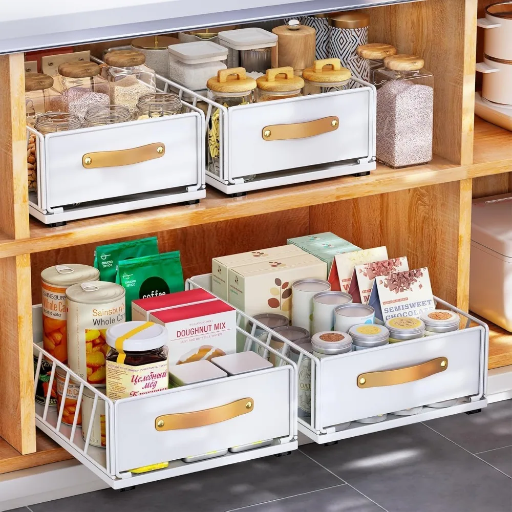 

Pull Out Cabinet Organizer Heavy Duty Sliding Pantry Drawer Mesh Storage Basket for Kitchen Bathroom White