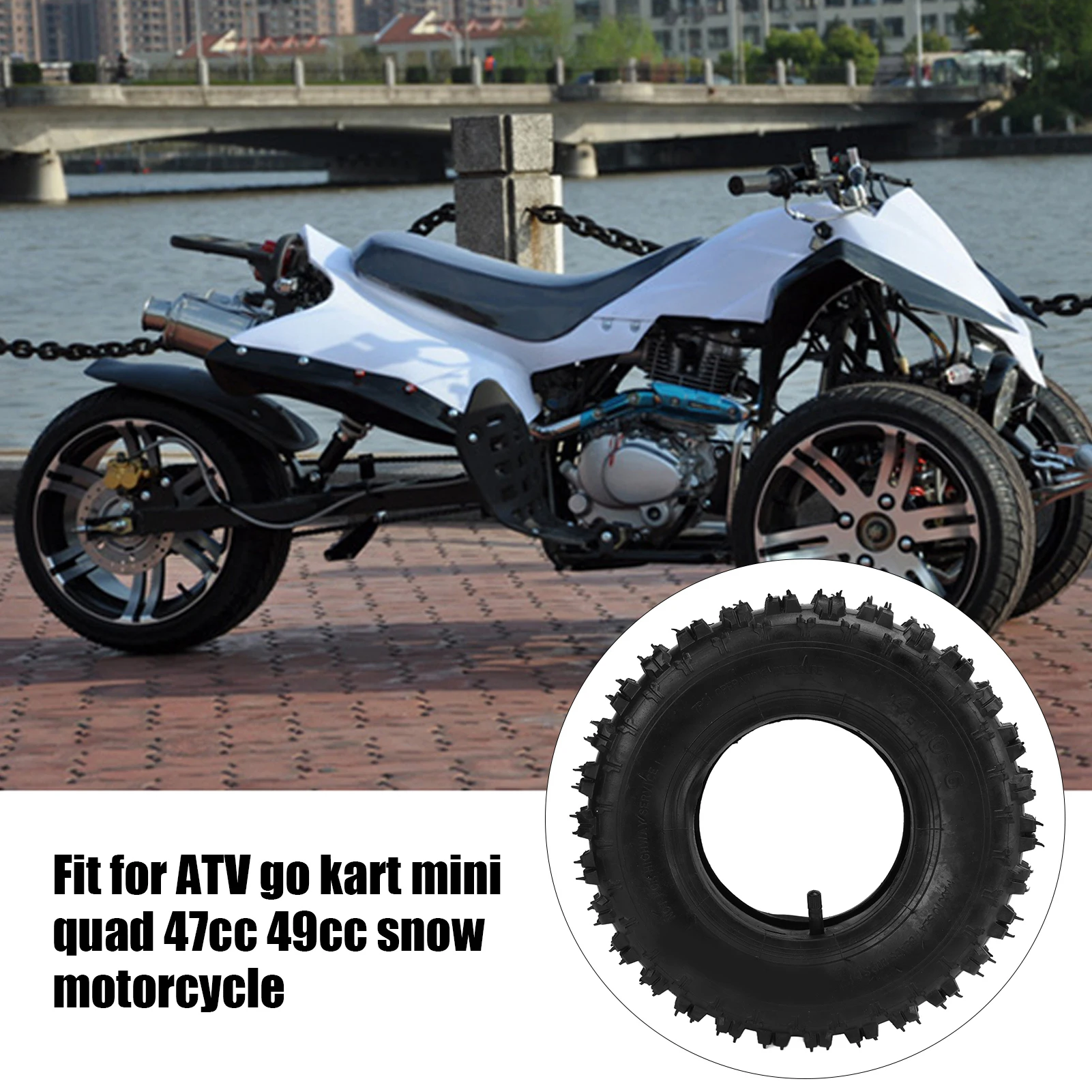 ATV Go Kart Tires, Rubber ATV Tires - 47cc 49cc Go Kart Snow Motorcycle, Durable Butyl Rubber, Perfect Sealing