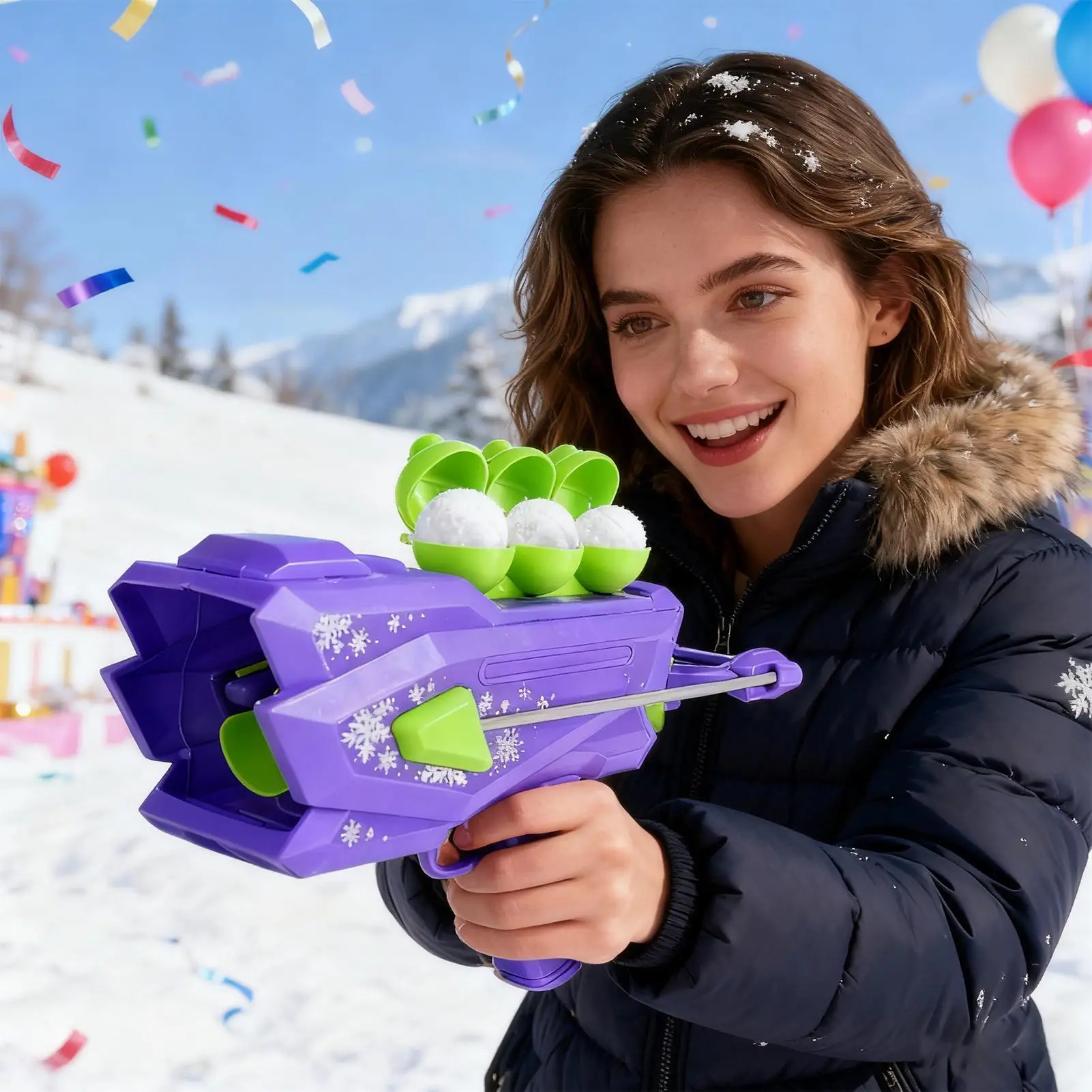 ปืนยิงลูกบอลหิมะสำหรับเด็ก ของเล่นยิงลูกบอลหิมะ สนุกสนานในฤดูหนาว ของเล่นต่อสู้ลูกบอลหิมะ ของเล่นเล่นหิมะกลางแจ้ง เหมาะสำหรับการเล่นแบบหลายคน