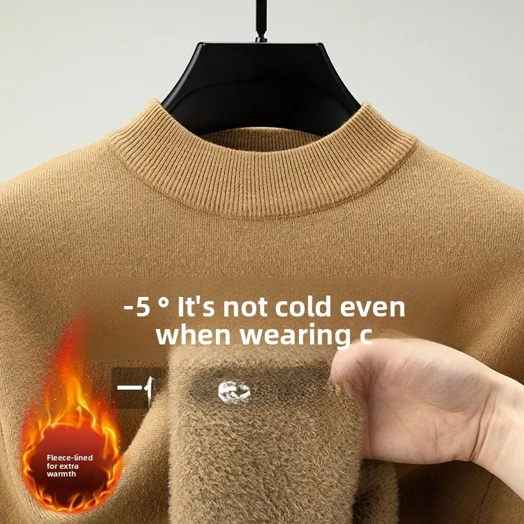 

Вязаный шерстяной свитер Thiened с высоким воротником на подкладке, бархатный мужской зимний теплый вязаный топ среднего возраста