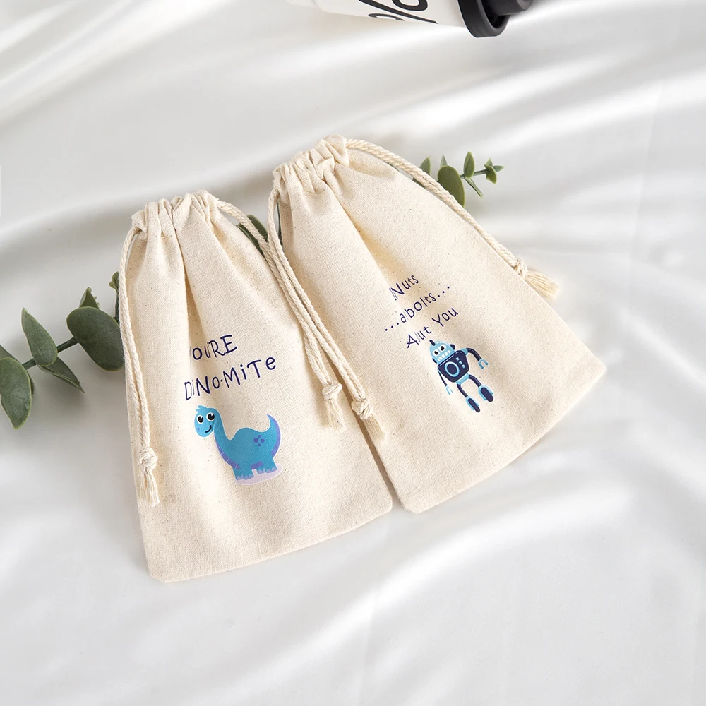5 Stück Schmuckbeutel mit Kordelzug aus Musselin-Baumwoll-Canvas, Valentinstag-Geschenkbeutel für Süßigkeiten, Geschenke und Leckereien, Tasche für Kinder und Jungen, Partygeschenke – Detail 16