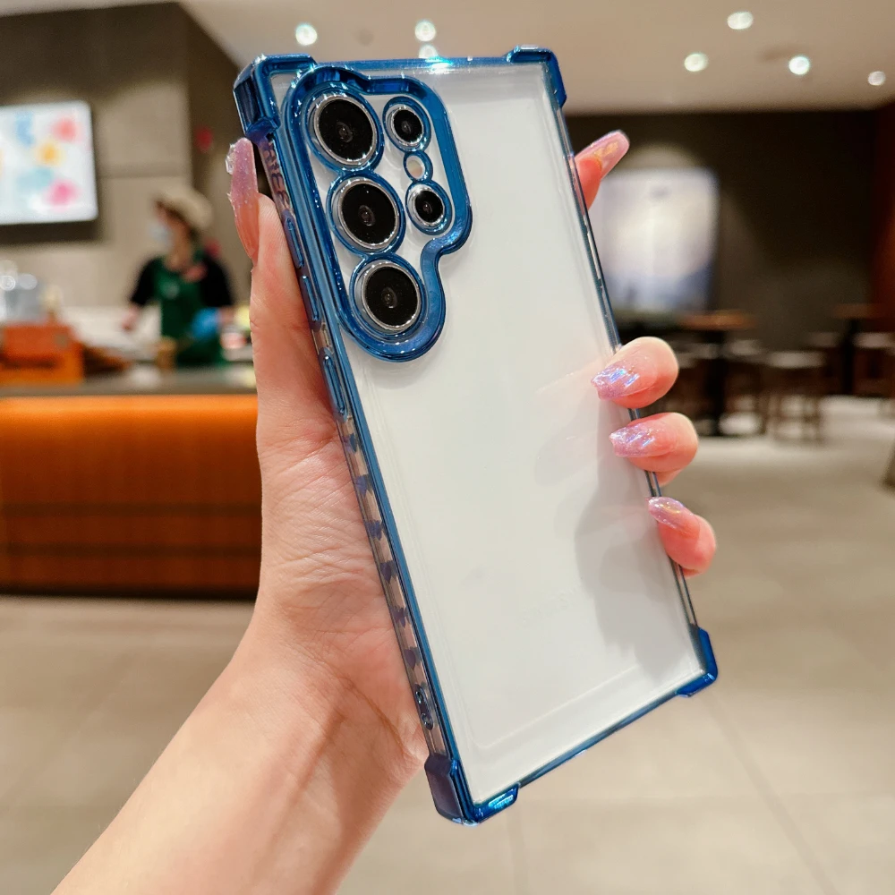 Роскошный прозрачный чехол с гальваническим покрытием для Samsung S21 22 23 FE 24 Plus Ultra A 34 54 15 55 25 35 бампер противоударный прозрачный чехол Роскошный прозрачный чехол с гальваническим покрытием для Samsung S21 22 23 FE 24 Plus Ultra A 34 54 15 55 25 35 бампер противоударный прозрачный чехол