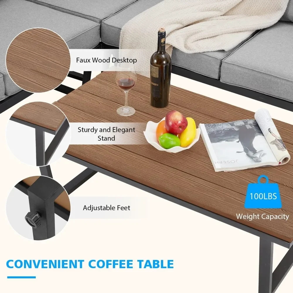 Sofá secional ao ar livre ajustado com coxim do tempo, conversação do metal ajustada, mesa de café em forma de L extra grande, 91 "x 91", 4 Pcs