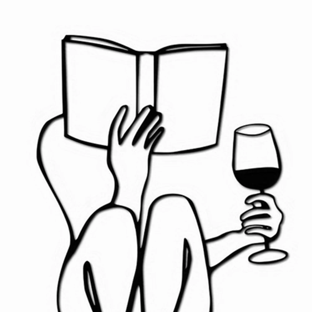 책을 읽고 와인을 마시는 여성 추상 금속 벽 예술, 미니멀리스트 추상 여성 독서 금속 벽 예술, 홈 아트 장식