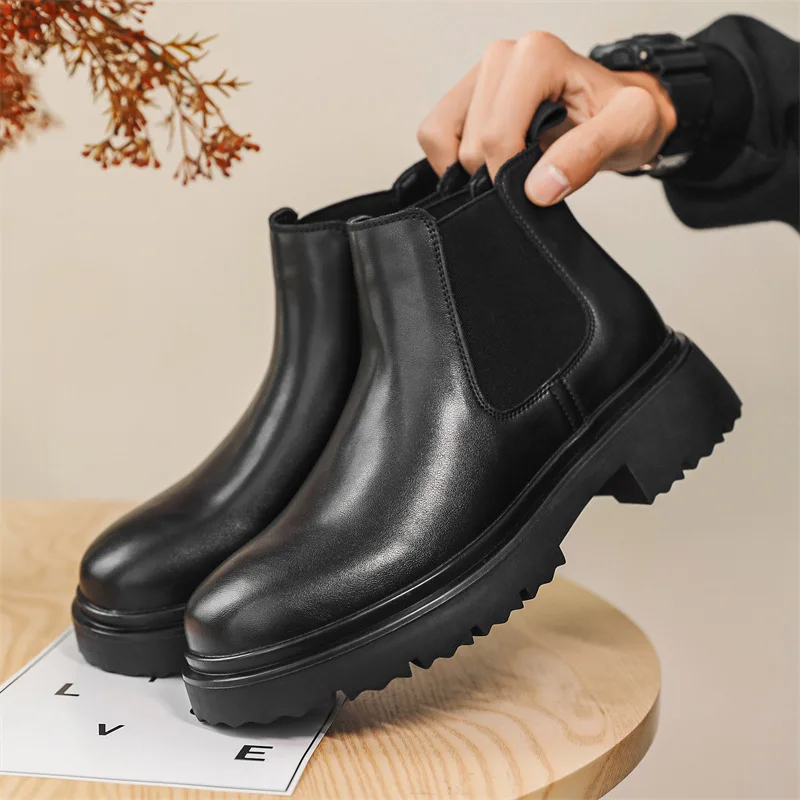 

Мужская мода, вечернее платье для выпускного вечера, ботинки «Челси», обувь без шнуровки из натуральной кожи, ковбойские осенне-зимние ботинки, крутые мужские ботильоны на платформе