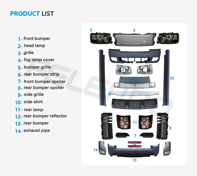 High Quality Car Body Kit For Range Rover Vogue 2002-2009 L322 Upgrade To Range A Rover 2010-2012 L322