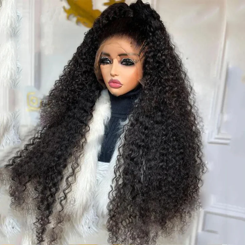 

Natural Black Glueless Long Kinky Curly Preplucked Soft 26" 180%Density Lace Front Wigs For Women Baby Hair Heat Resistant Daily