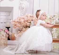 Ivory White Baby Christening Lace Flower Girl Dress Gowns Glitter Sequins Baptism Newborn Birthday First Communion Dress