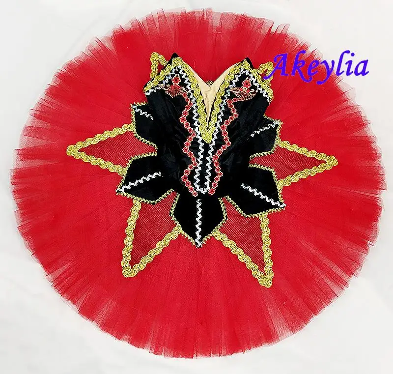 

black red velvet Ballet tutu Costume Girl Paquita competition Professional Ballet Dress Stage Pancake Platter Tutu dress 0109B