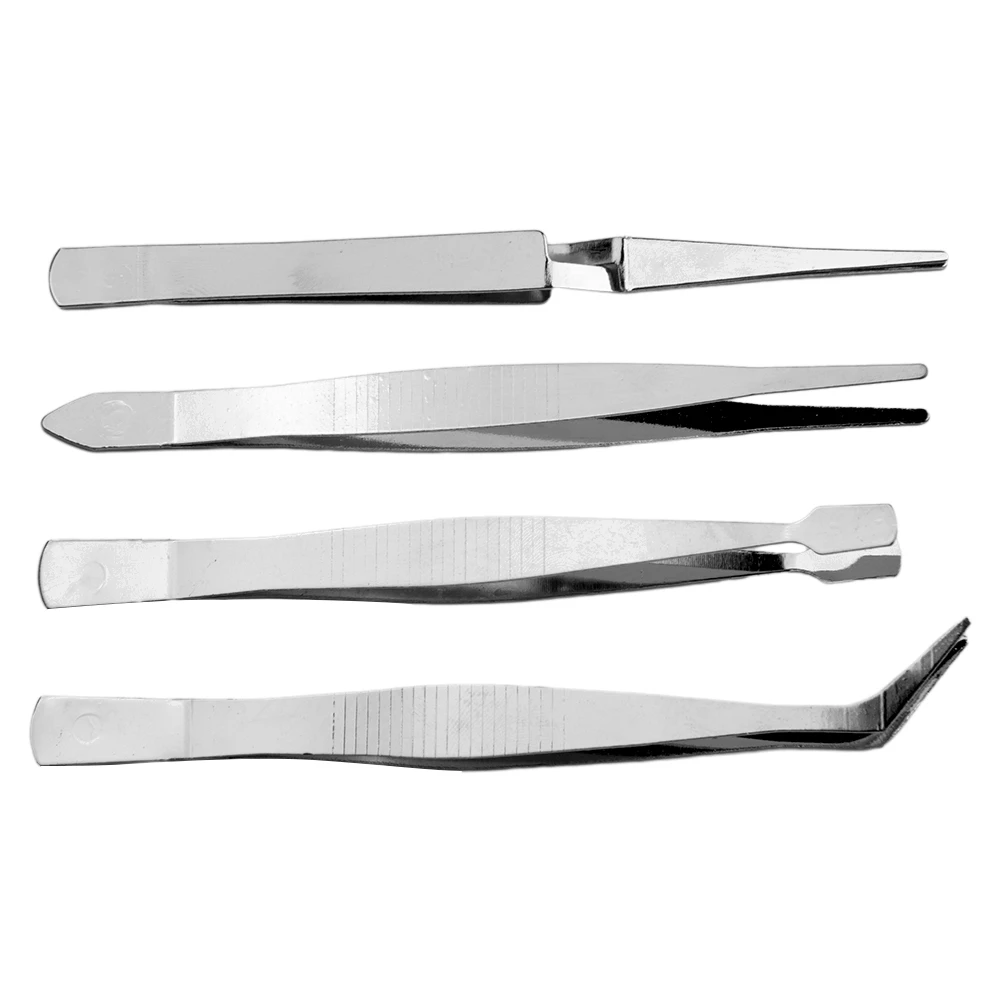 4PCS Precision Tweezers Set Thickened Stainless Steel Dressing Straight Bent Clip Tool For Electronics Repair Soldering Craft