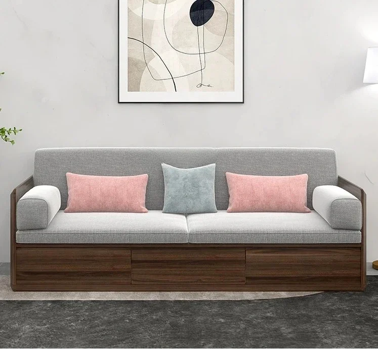 

Solid Wood Sofa Combination Walnut Simple Modern Minimalist Living Room Furniture Storage Sofa furniture living room