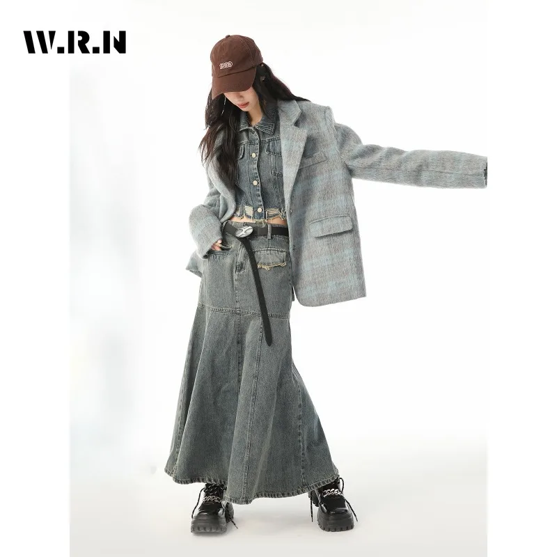 

Women Vintage Casual Style Plaid Notched Collar Long Sleeve Loose Blazers 2023 Autumn Winter Harajuku Single Button Tailor Coat
