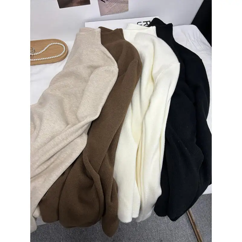 Suéter con cuello simulado, ropa interior con capucha para mujer, prendas de punto para otoño e invierno, camisetas nuevas minimalistas suaves y pegajosas, capa Base, ropa para mujer